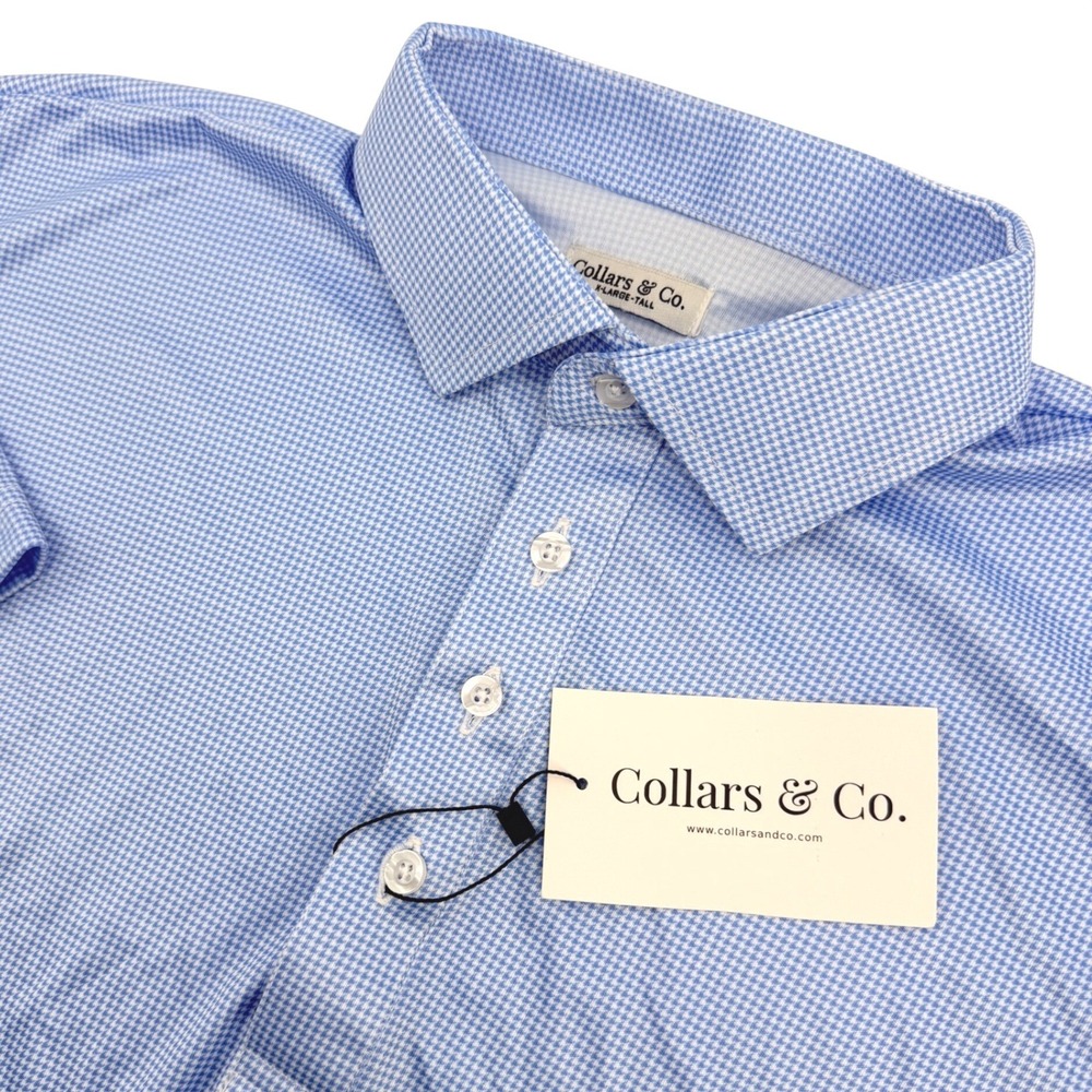 Collars & Co. Polo Shirt Mens XLT Blue Houndstooth Stretch Dress Collar NEW
